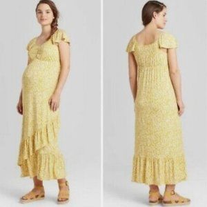 Ingrid & Isabel Yellow Floral Print Maternity Maxi Dress - Size Small